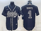 Men's Philadelphia Eagles #1 Jalen Hurts Black Reflective With Patch Cool Base Stitched Baseball Jersey,baseball caps,new era cap wholesale,wholesale hats
